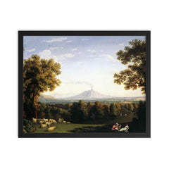 Landscape with the Palace of Caserta and Vesuvius by Jacob Philipp Hackert, 1793 framed print on a plain backdrop in size 16"x20".