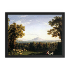 Landscape with the Palace of Caserta and Vesuvius by Jacob Philipp Hackert, 1793 framed print on a plain backdrop in size 18"x24".
