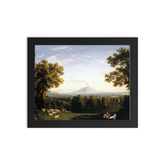 Landscape with the Palace of Caserta and Vesuvius by Jacob Philipp Hackert, 1793 framed print on a plain backdrop in size 8"x10".