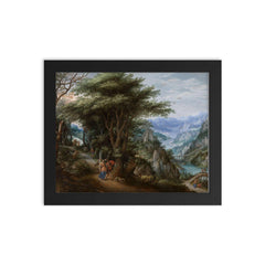 Landscape with Tobias and the Angel by Denis van Alsloot and Hendrick de Clerck framed print on a plain backdrop in size 8"x10".