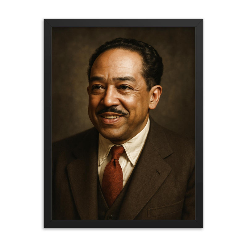 Langston Hughes portrait framed print on a plain backdrop in size 18