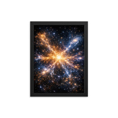 Laniakea supercluster map as luminous cosmic web framed print on a plain backdrop in size 12"x16".