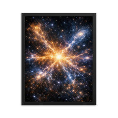 Laniakea supercluster map as luminous cosmic web framed print on a plain backdrop in size 16"x20".