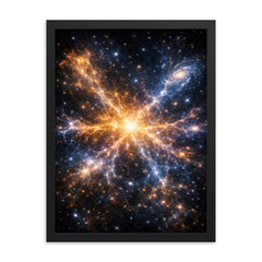 Laniakea supercluster map as luminous cosmic web framed print on a plain backdrop in size 18"x24".