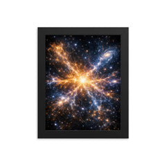 Laniakea supercluster map as luminous cosmic web framed print on a plain backdrop in size 8"x10".