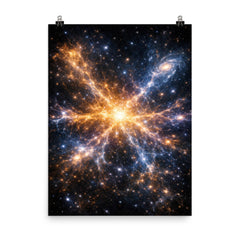 Laniakea supercluster map as luminous cosmic web poster on a plain backdrop in size 8"x10".