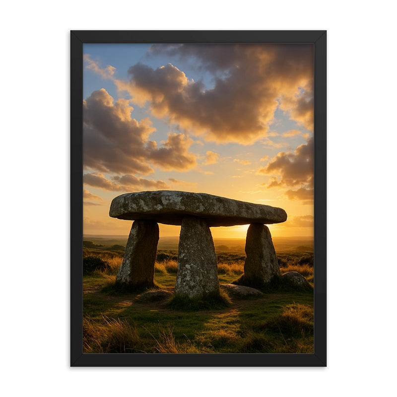 Lanyon Quoit Cornwall England framed print on a plain backdrop in size 18
