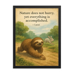 Laozi quote nature does not hurry sloth moving slowly accomplished framed print on a plain backdrop in size 18"x24".