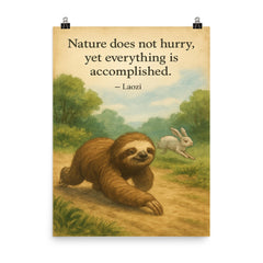 Laozi quote nature does not hurry sloth moving slowly accomplished poster on a plain backdrop in size 8"x10".