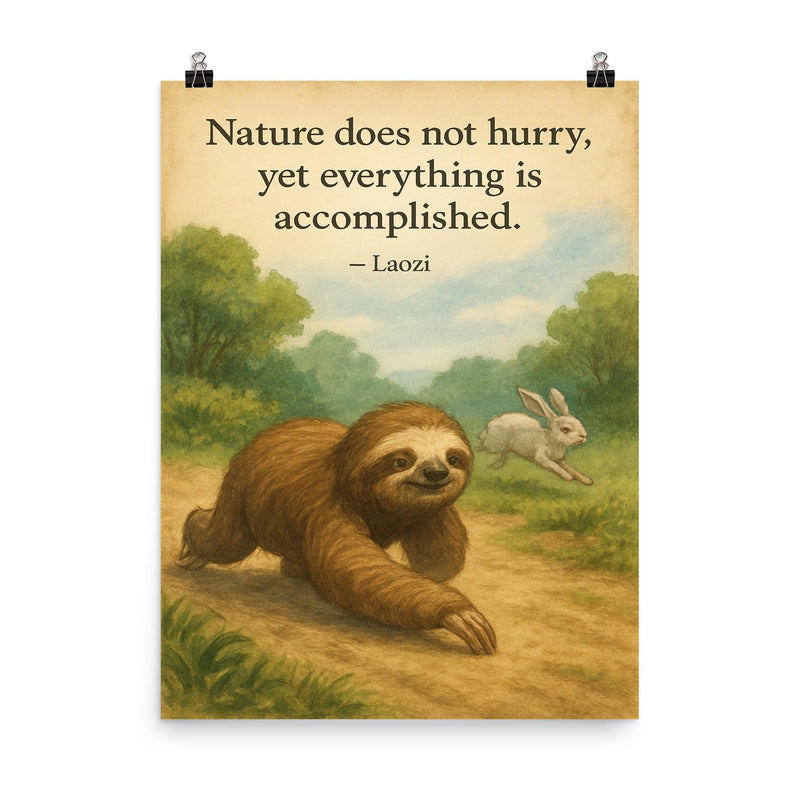 Laozi quote nature does not hurry sloth moving slowly accomplished poster on a plain backdrop in size 8