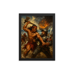 Lapu Lapu resisting Magellan scene framed print on a plain backdrop in size 12"x16".