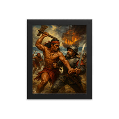 Lapu Lapu resisting Magellan scene framed print on a plain backdrop in size 8"x10".