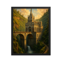 Las Lajas Sanctuary Colombia framed print on a plain backdrop in size 16"x20".