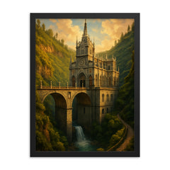 Las Lajas Sanctuary Colombia framed print on a plain backdrop in size 18"x24".