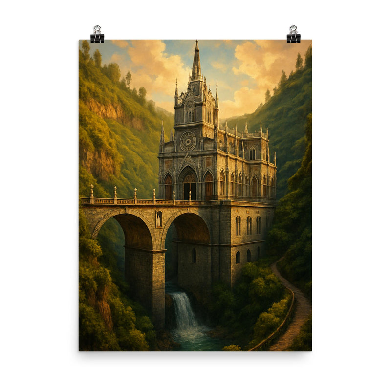 Las Lajas Sanctuary Colombia poster on a plain backdrop in size 8