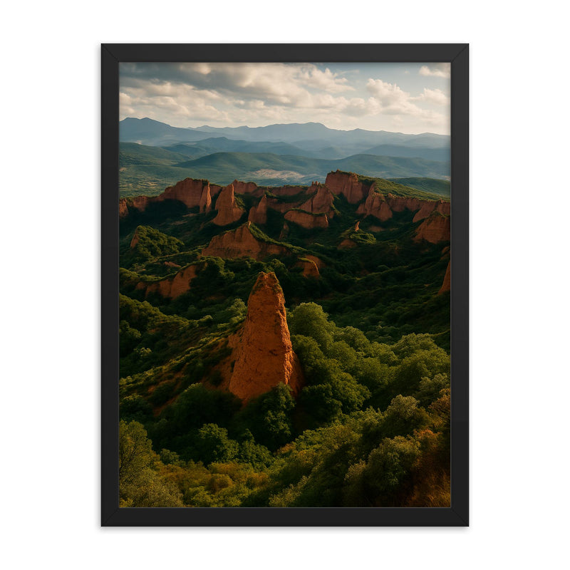 Las Medulas Spain framed print on a plain backdrop in size 18