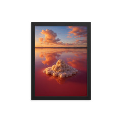 Las Salinas de Torrevieja Pink Lake Spain framed print on a plain backdrop in size 12"x16".