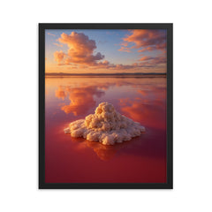 Las Salinas de Torrevieja Pink Lake Spain framed print on a plain backdrop in size 16"x20".