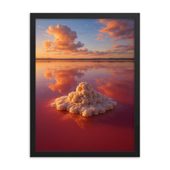 Las Salinas de Torrevieja Pink Lake Spain framed print on a plain backdrop in size 18"x24".