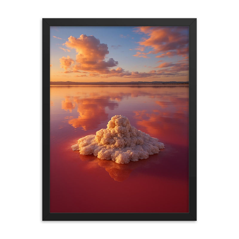 Las Salinas de Torrevieja Pink Lake Spain framed print on a plain backdrop in size 18
