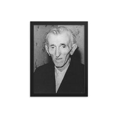 Last Photo of Nikola Tesla framed print on a plain backdrop in size 12"x16".