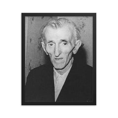 Last Photo of Nikola Tesla framed print on a plain backdrop in size 16"x20".