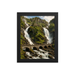 Latefossen Twin Waterfall Norway framed print on a plain backdrop in size 8"x10".