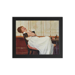Laughing Girl by Raffaello Sorbi, 1882 framed print on a plain backdrop in size 8"x10".