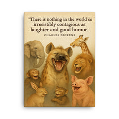 laughter and good humor quote charles dickens canvas print on a plain backdrop in size 18"x24".