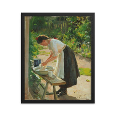 Laundering by Mykola Pymonenko, 1912 framed print on a plain backdrop in size 16"x20".
