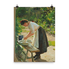 Laundering by Mykola Pymonenko, 1912 poster on a plain backdrop in size 8"x10".