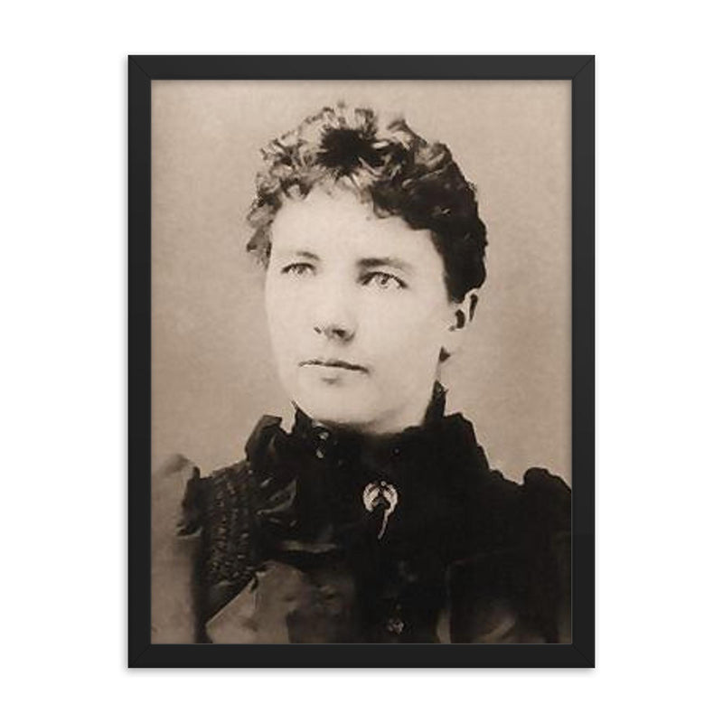 Laura Ingalls Wilder framed print on a plain backdrop in size 18