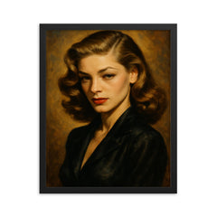 Lauren Bacall framed print on a plain backdrop in size 16"x20".