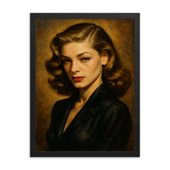 Lauren Bacall framed print on a plain backdrop in size 18"x24".