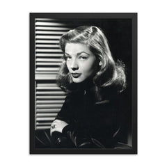 Lauren Bacall framed print on a plain backdrop in size 18"x24".