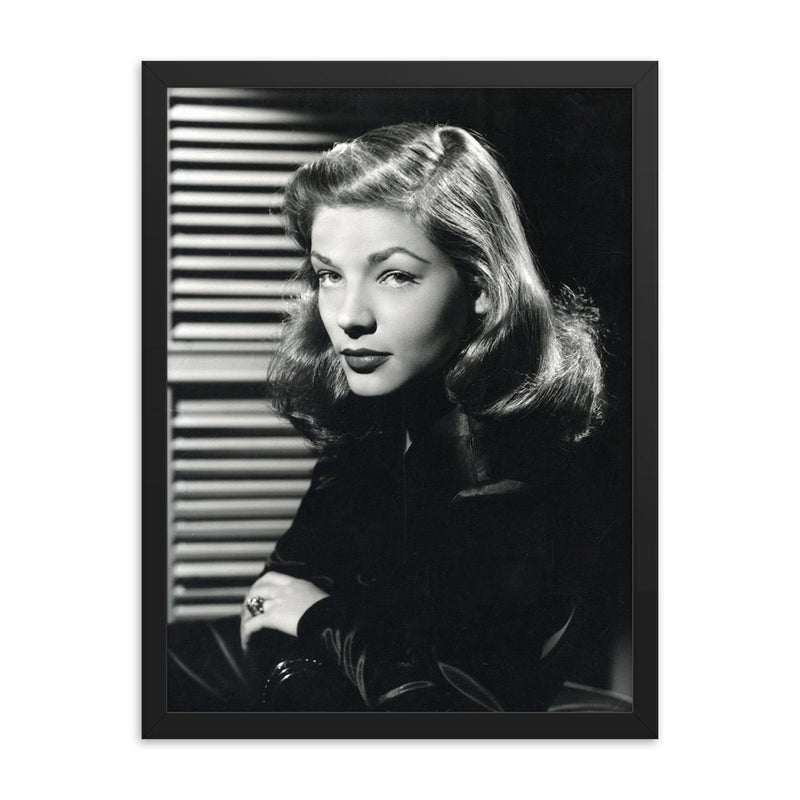 Lauren Bacall framed print on a plain backdrop in size 18