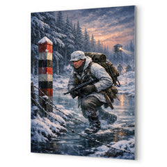 Lauri Torni crossing frozen forest border metal print mockup