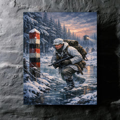 Lauri Torni crossing frozen forest border metal print mockup