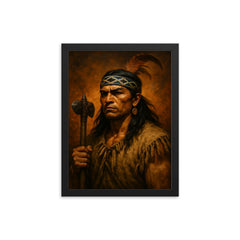 Lautaro Mapuche war leader portrait framed print on a plain backdrop in size 12"x16".