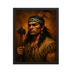 Lautaro Mapuche war leader portrait framed print on a plain backdrop in size 16"x20".