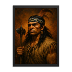Lautaro Mapuche war leader portrait framed print on a plain backdrop in size 18"x24".