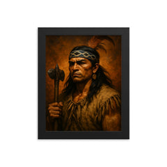Lautaro Mapuche war leader portrait framed print on a plain backdrop in size 8"x10".