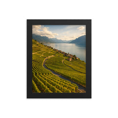 Lavaux Vineyard Terraces Switzerland framed print on a plain backdrop in size 8"x10".