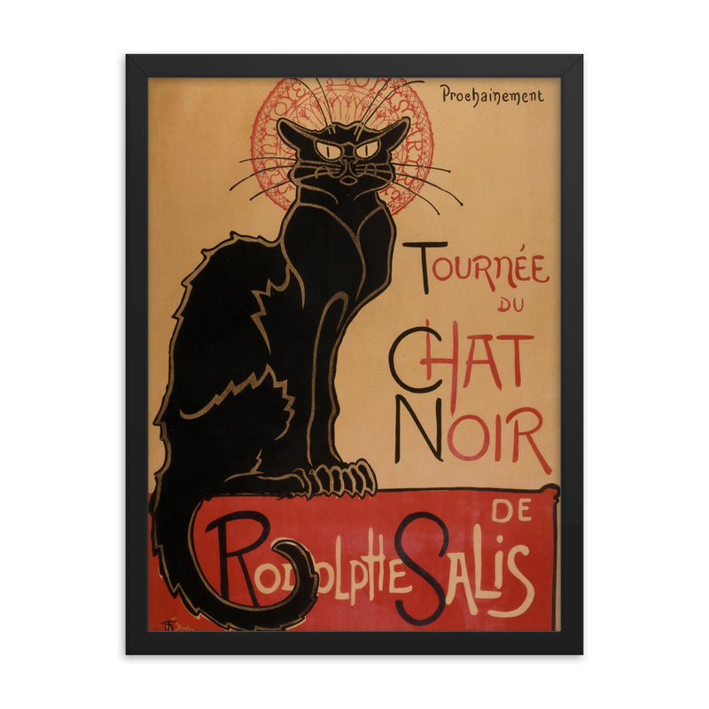 Le Chat Noir by Théophile-Alexandre Steinlen framed print on a plain backdrop in size 18
