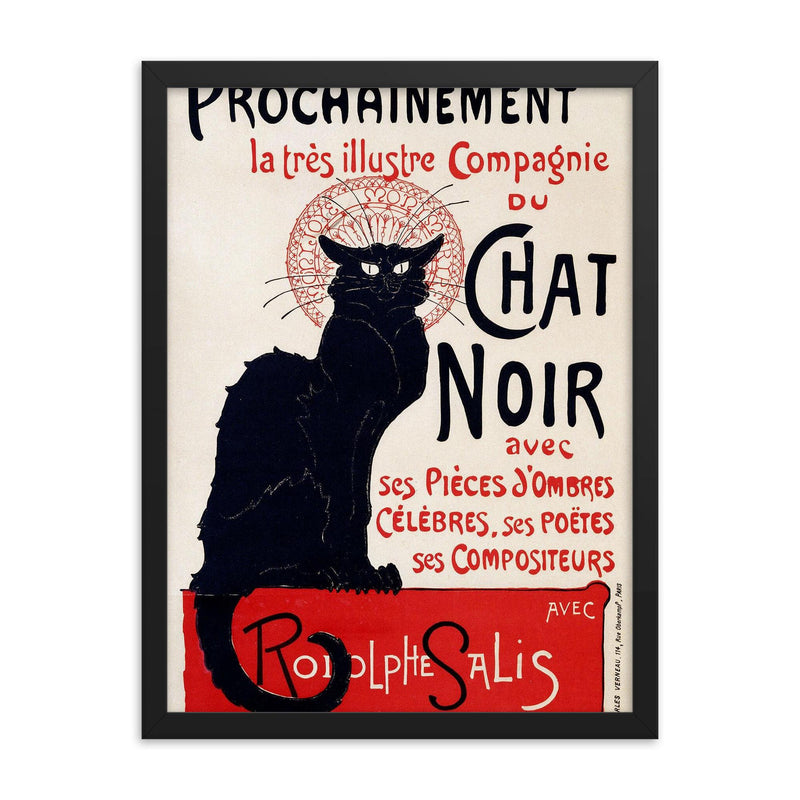Le Chat Noir II by Théophile-Alexandre Steinlen framed print on a plain backdrop in size 18