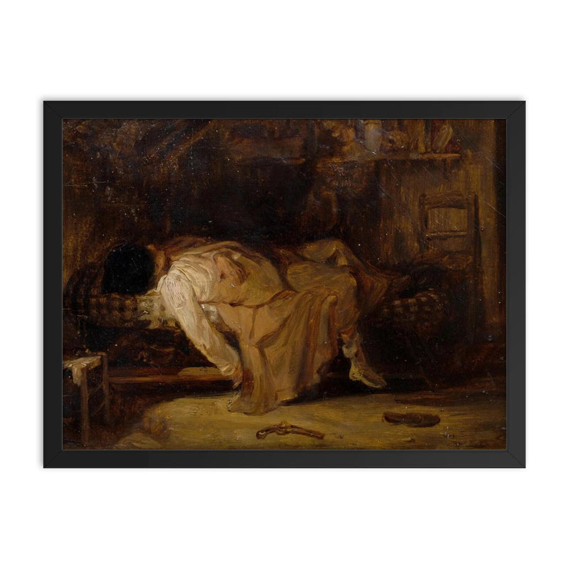 Le Suicide, 19th century painting framed print on a plain backdrop in size 18