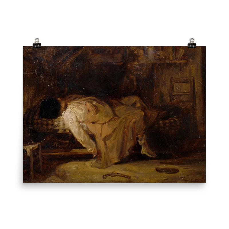 Le Suicide, 19th century painting poster on a plain backdrop in size 8
