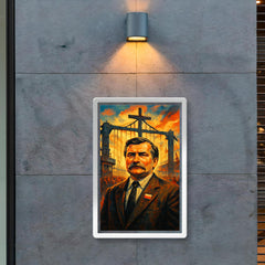 Lech Walesa at shipyard gates poster 2