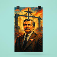 Lech Walesa at shipyard gates poster 6