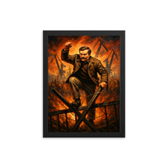 Lech Walesa over Gdansk shipyard barricades framed print on a plain backdrop in size 12"x16".